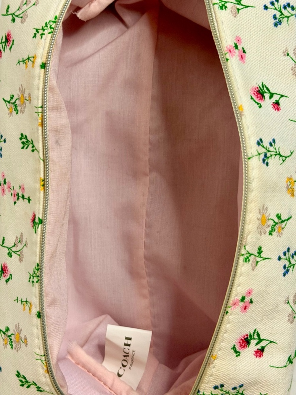 Coach Floral Fragrance Canvas Cosmetic Pouch in Cream with Multi-Color Blooms - Picture 7 of 10
